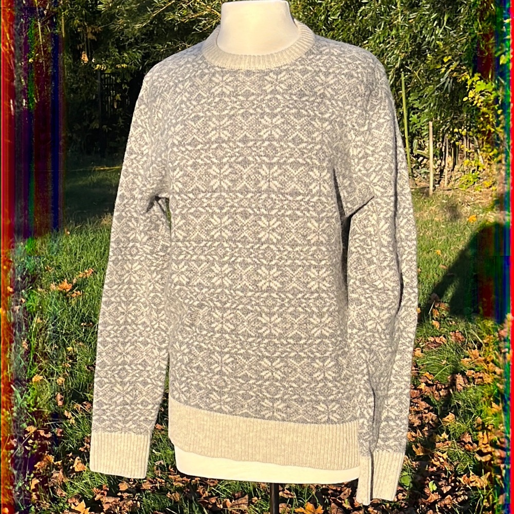 JCrew raglan print sweater natural lambs wool 100percent